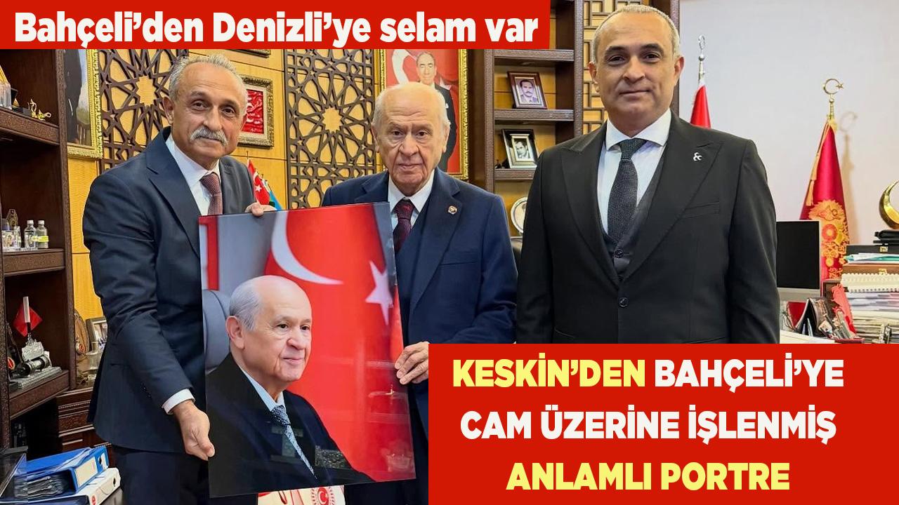 Keskin’den Bahçeli’ye cam üzerine işlenmiş anlamlı portre