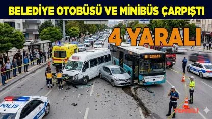 Belediye Otobüsü ve Minibüs Çarpıştı