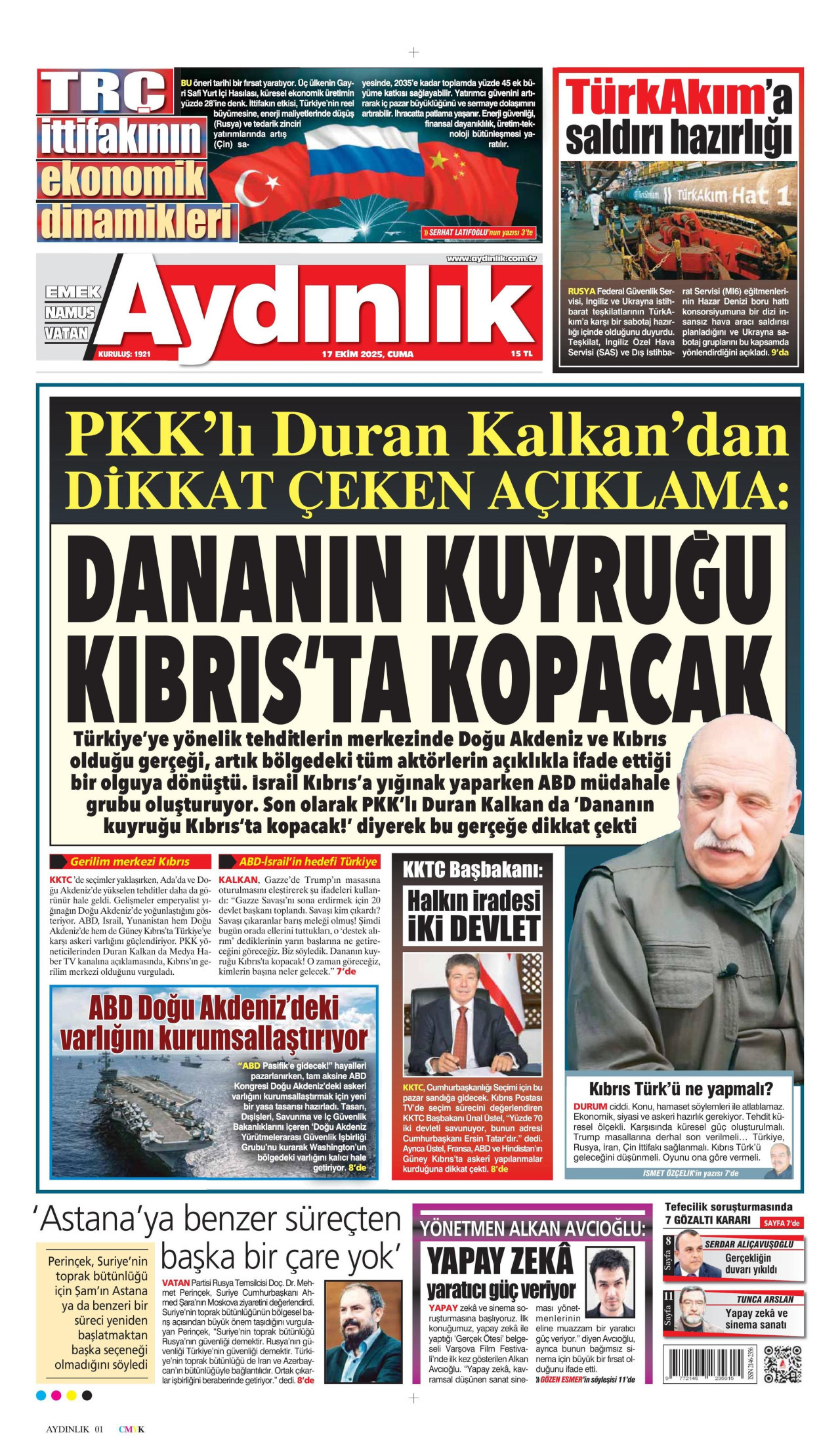 AYDINLIK GAZETESİ Gazete Manşeti