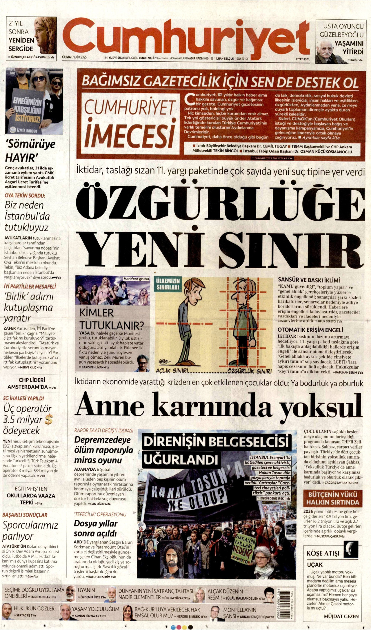 CUMHURİYET Gazete Manşeti