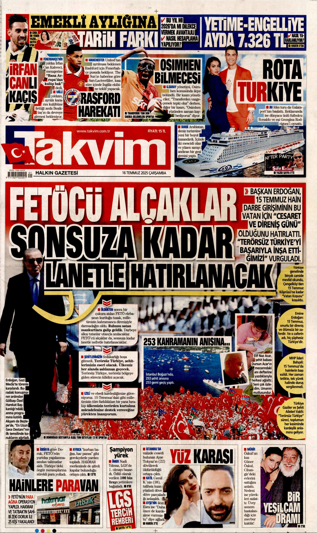 TAKVİM Gazete Manşeti