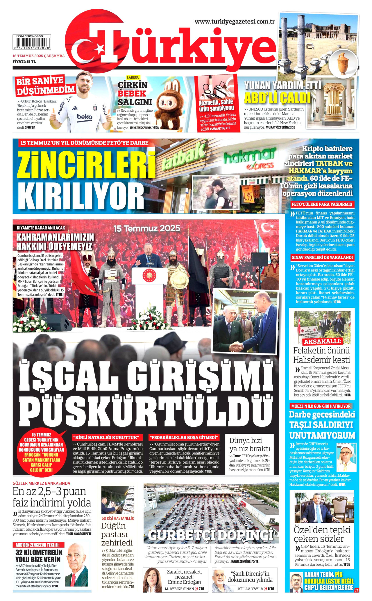 TÜRKİYE GAZETESİ Gazete Manşeti