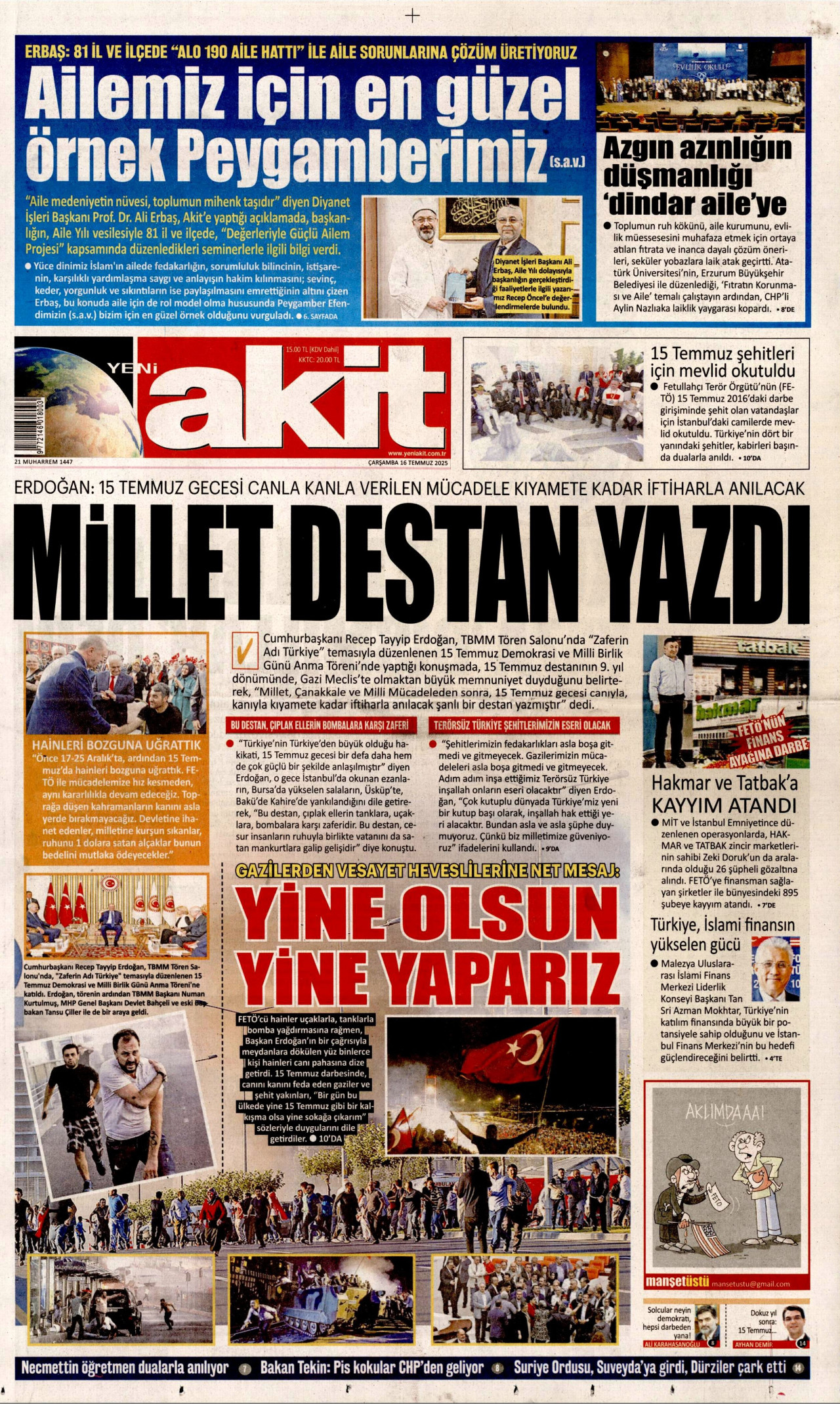 YENİ AKİT Gazete Manşeti