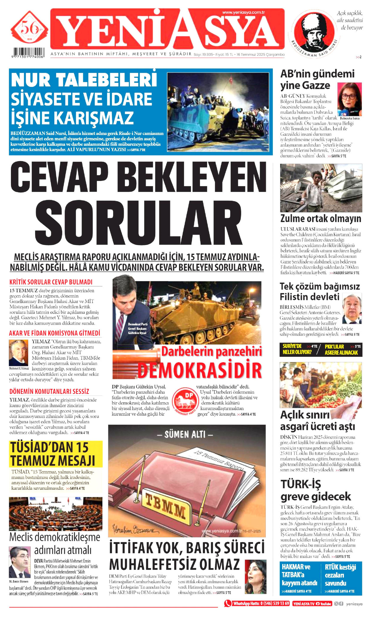 YENİ ASYA Gazete Manşeti