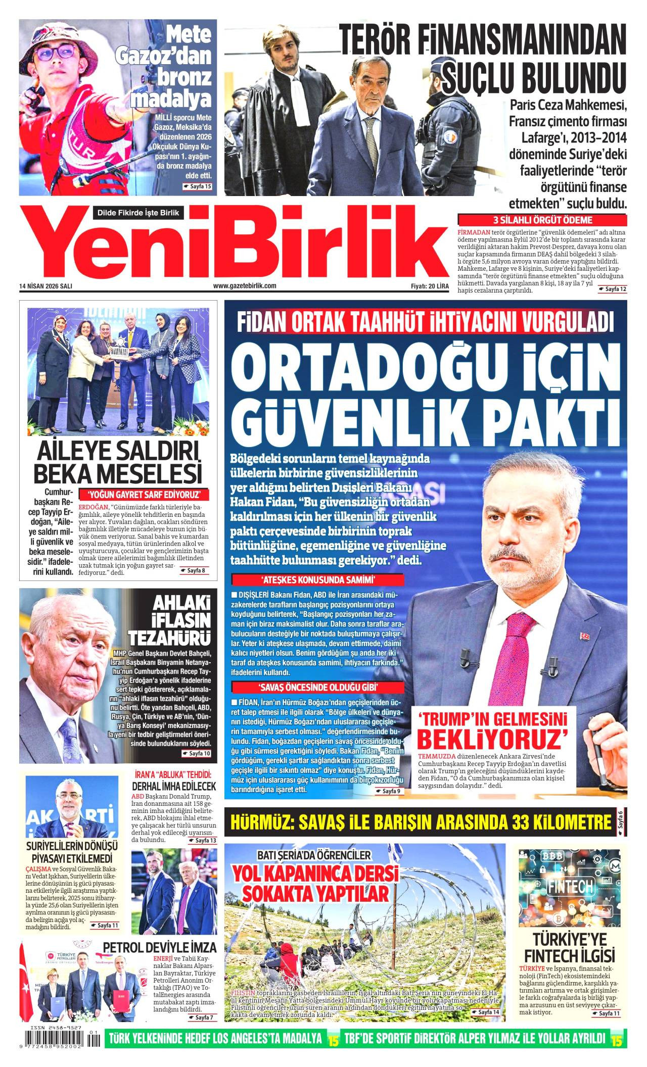 Yeni Birlik Gazetesi Gazete Manşeti