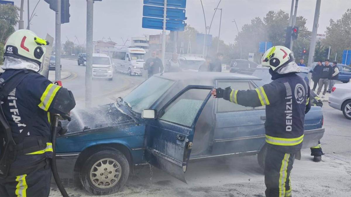 Hareket halinde alev alan araçtan canını zor kurtardı