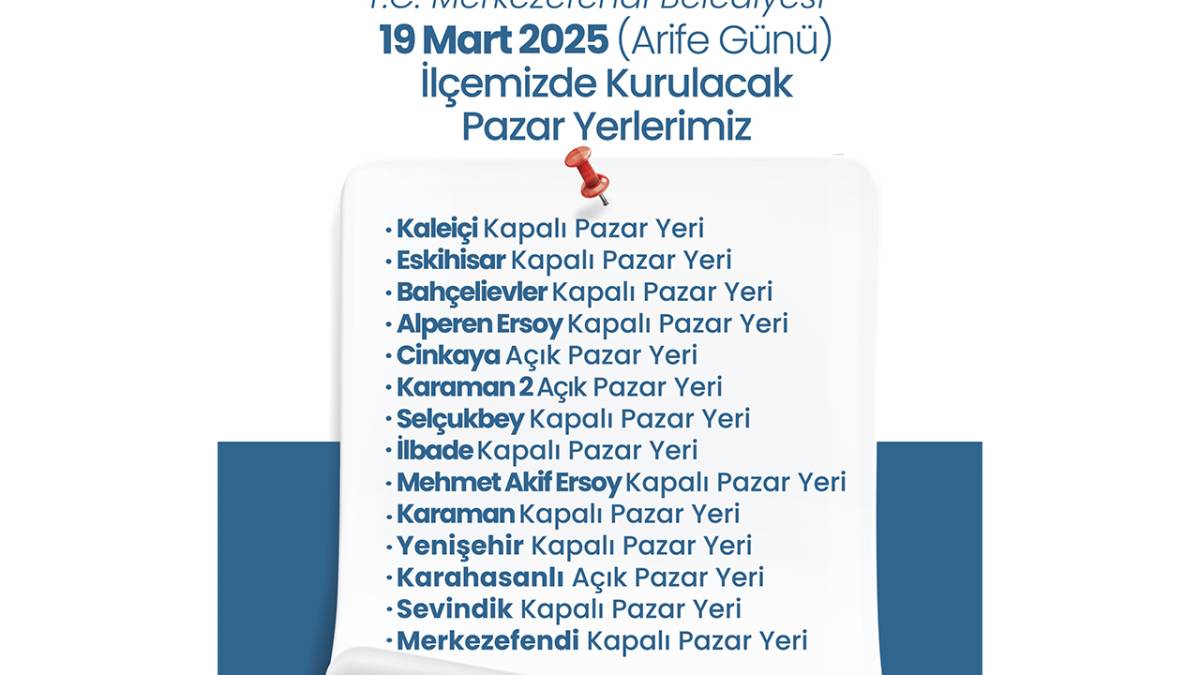 Merkezefendi Arife Günü Pazar Yerleri Belli Oldu