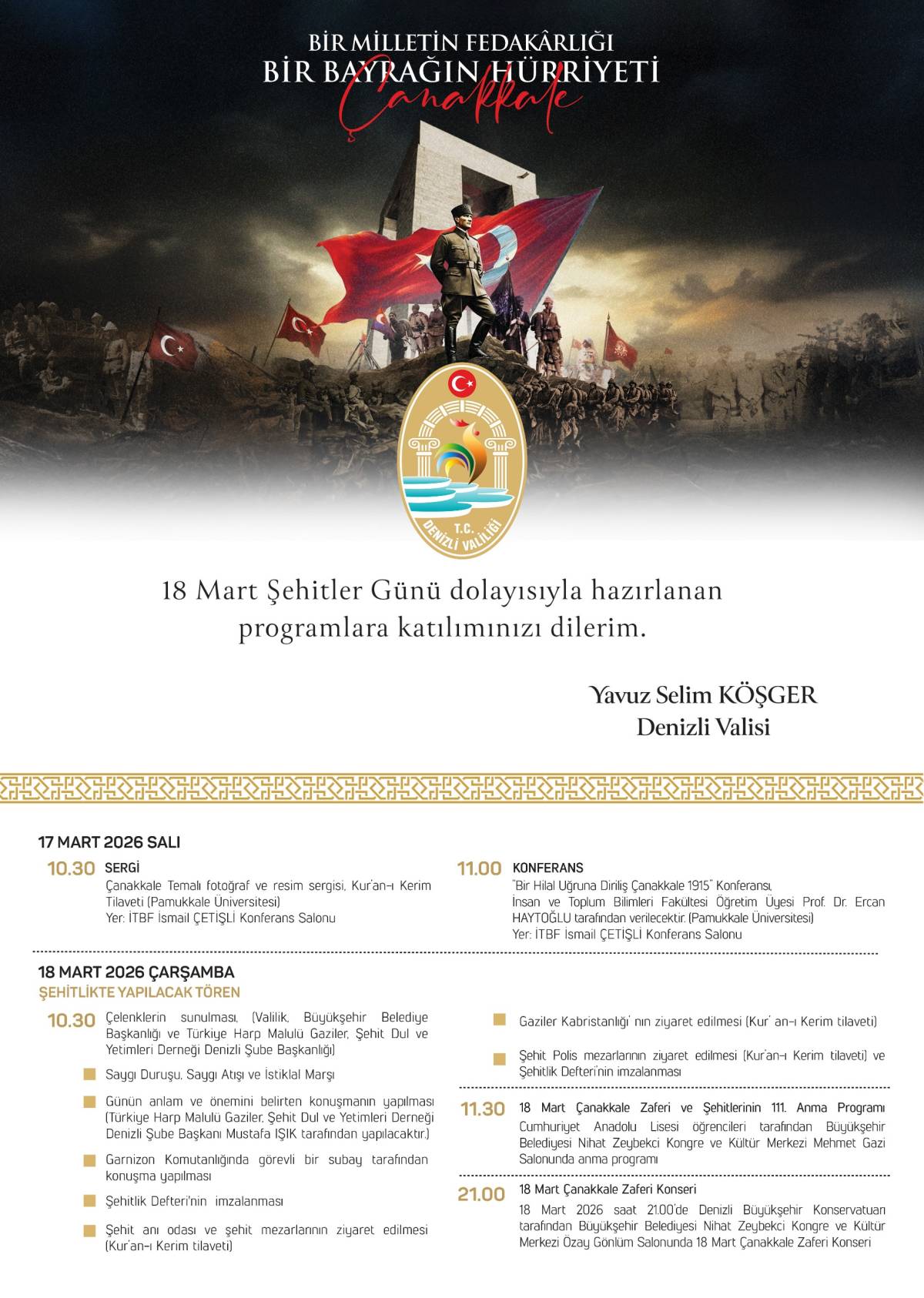 HORZUM’DAN DENİZLİ VALİLİĞİNE ÇANAKKALE ZAFERİ ELEŞTİRİSİ