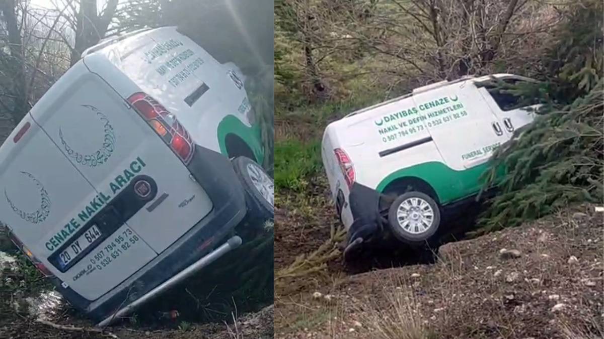 Cenaze Aracı Şarampole Devrildi: 2 Yaralı