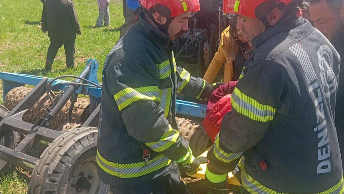 Merdaneye sıkışan çiftçiyi itfaiye kurtardı